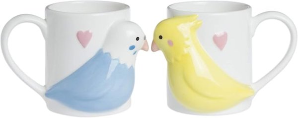 画像1: サンアート かわいい食器 「 セキセイインコ 」 磁器 マグカップ ペア 270ml 白 鳥 グッズ 癒される プレゼント 人気 誕プレ SAN2344[ 4942423232926 ] (1)