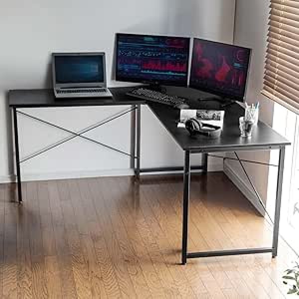 画像1: ・サンワダイレクト パソコンデスク L字型 木製 幅150cm+90cm コーナーデスク ブラック 100-DESKH011BK (1)